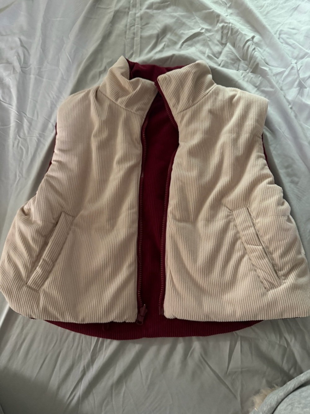 Dry Goods Burgundy Corduroy Puffer Vest with Cream Lining 0071 - Picture 3 of 5